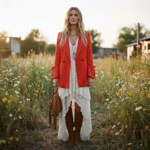 Free People Double Breasted Bell Sleeve Blazer Jacquard Boho Rocker Western